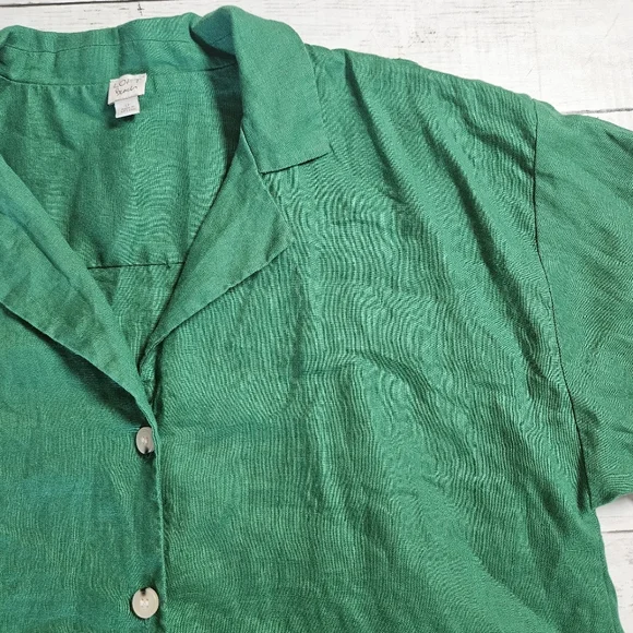 Loft Beach 100% Linen Green Button Up Womens LP - Picture 2 of 10